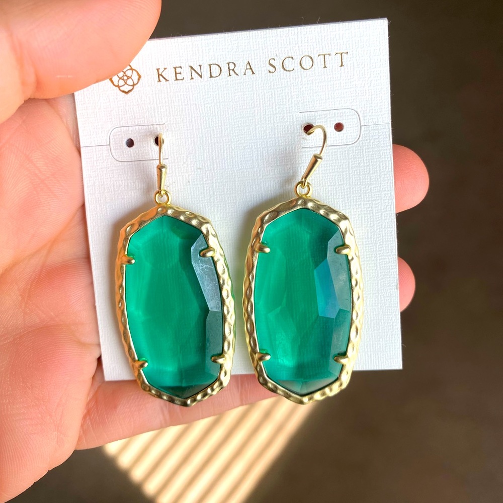 Gold and Green Glass Kendra Scott Faceted Danielle Earrings